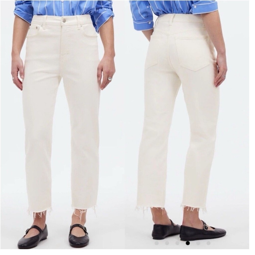 Madewell The 90s Straight Crop Jean Tile White High Rise Raw‎ Hem NQ179 Size 29